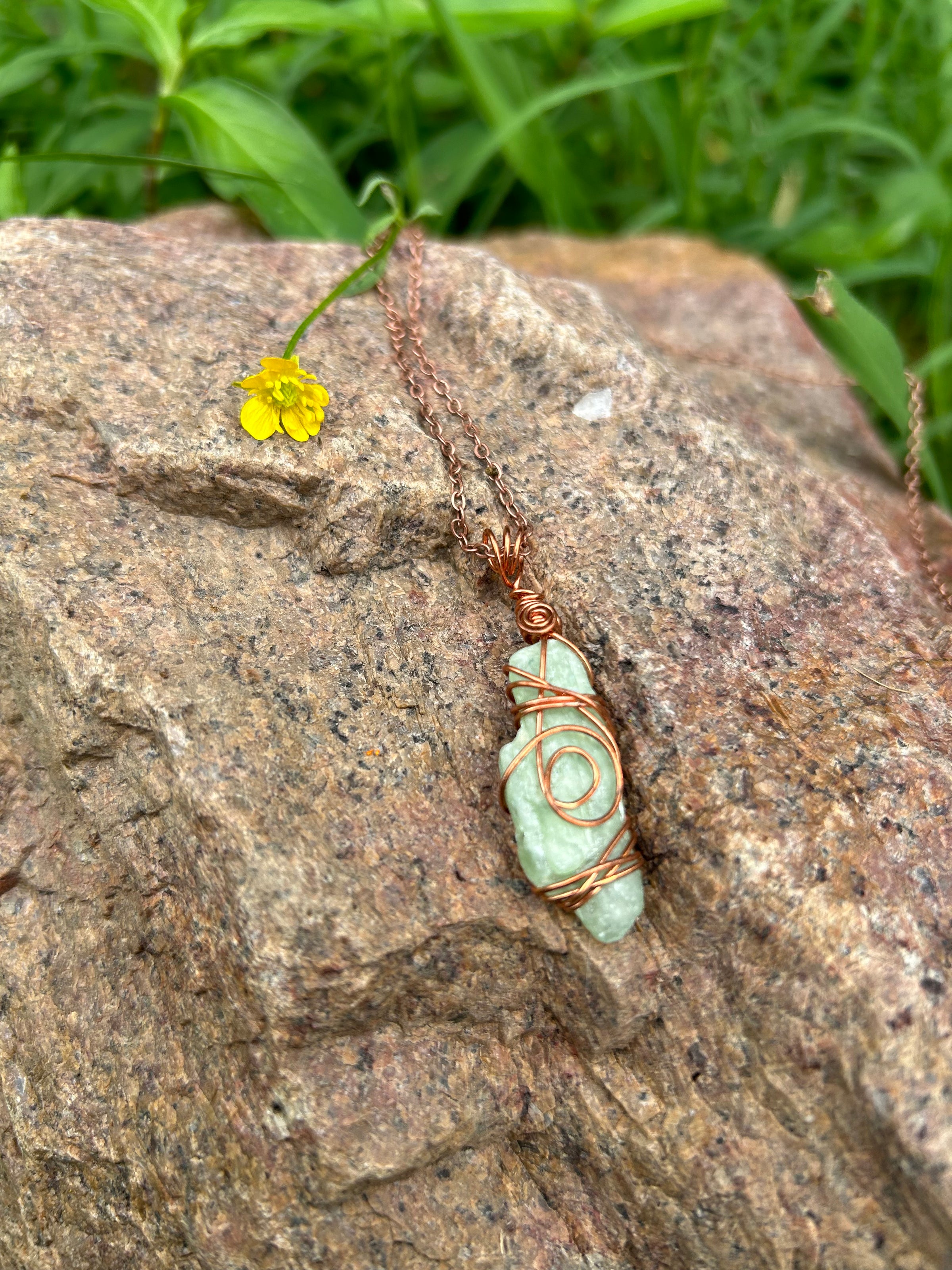 Green Kyanite Wired Wrapped Pendant Tiger Designs by Linda